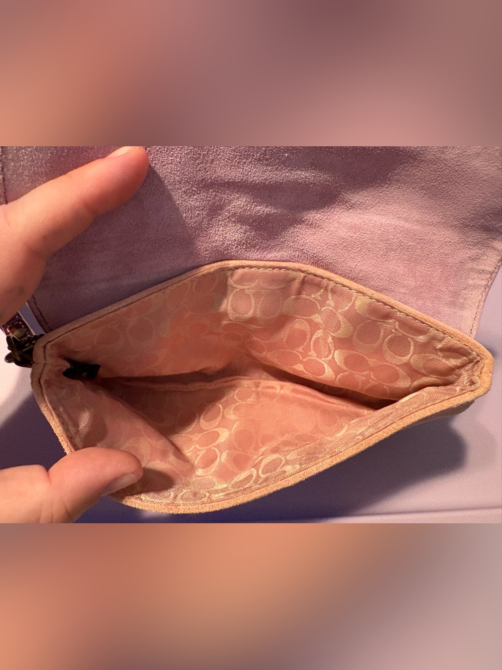 Coach Y2K Pink/Purple Suede and Leather Small Soho Wristlet Clutch— FLAWS! - Picture 13 of 15